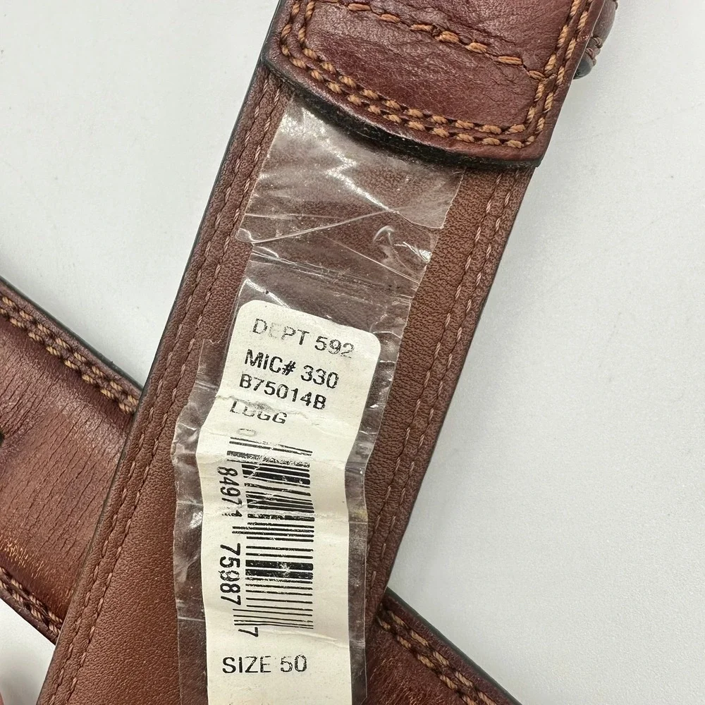 Full Grain Cowhide Leather Belt Mens Size 50 Brown Silver Buckle Classic Dress